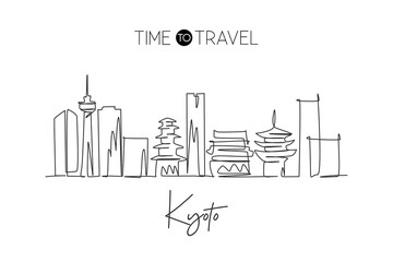 One continuous line drawing Kyoto city skyline, Japan. Beautiful landmark. World landscape tourism and travel vacation poster art. Editable stylish stroke single line draw design vector illustration