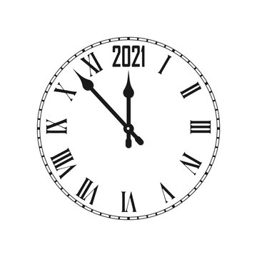 Happy New Year 2021 icon with clock. Vector illustration