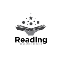 reading book with star and inspiration idea for education logo