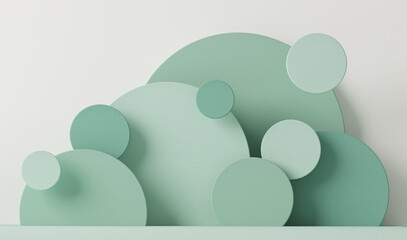 Minimal scene with podium and abstract background. Pastel blue and white colors scene. Trendy 3d render for social media banners, promotion, cosmetic product show. Geometric shapes interior. 