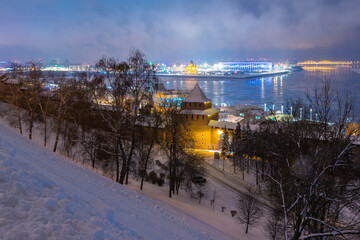 Ivanovo tower and descent in the Nizhny Novgorod Kremlin in winter