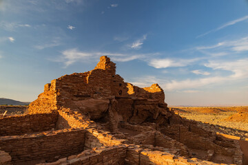 Sunset view of the Wupatki Pueblo ruins in Wupatki National Monument