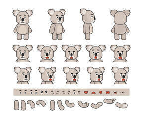 Cute koala character creation kit. Create your own action, pose or animation. Vector illustration bundle