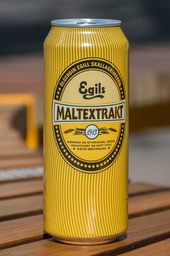 Reykjavik, Iceland - June 21, 2020: Can of Egils Maltextrakt.