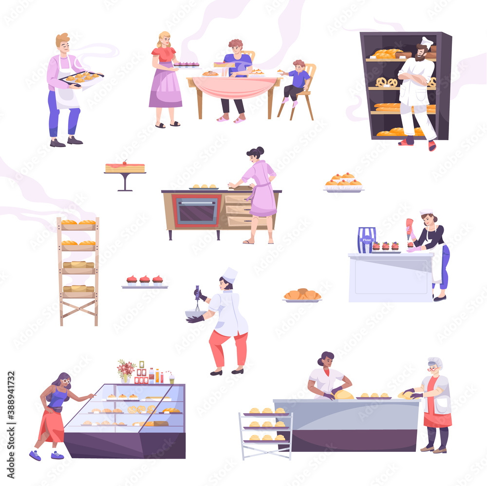 Sticker Bakery Flat Icon Set