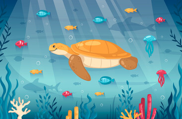 Diving Underwater Cartoon Background
