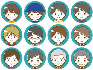 色んな年代の男性顔アイコン