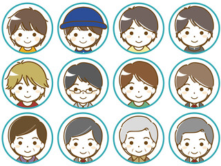 色んな年代の男性顔アイコン