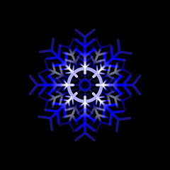 White-blue sparkling snowflake. New Year , Christmas , original,  glowing snowflake on black background. Flat. Vector illustration