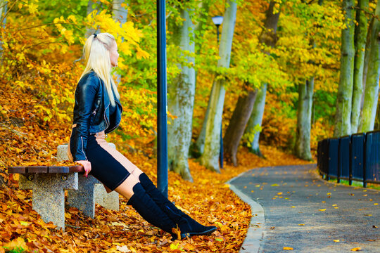 Fashion woman relaxing in autumn park