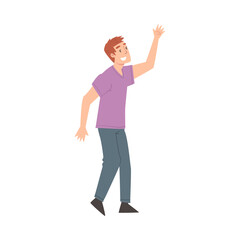 Smiling Man Giving High Five, Meeting, Agreement or Joy Expression Concept Cartoon Style Vector Illustratio