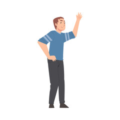 Young Man Giving High Five, Meeting, Agreement or Joy Expression Concept Cartoon Style Vector Illustration