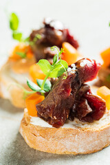 canape with beef and herbs