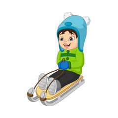 Cute little kid sledding down the hill