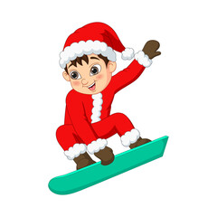Cute little boy playing a snowboard