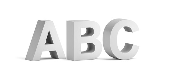 ABC, white bold letters isolated on white background