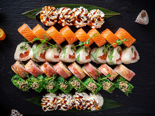 sushi on the black background