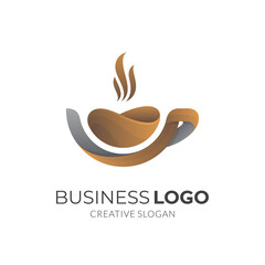 coffee logo with 3d brown color style