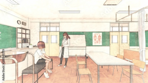 学校 保健室 黒板文字有り 人有り イラスト15 Wall Mural Hiro Studio
