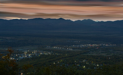 Kamchatka, the beginning of dawn in the South Koryak region