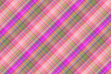 Seamless illustration of tartan plaid pattern. Checkered fabric texture print in pink and green.