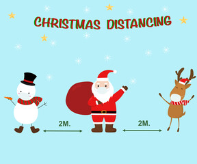 Christmas greeting should be stay safe by stay keep social distancing and wearing mask for safe from coronavirus.vector illustration 