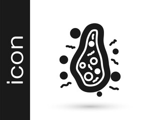 Black Bacteria icon isolated on white background. Bacteria and germs, microorganism disease causing, cell cancer, microbe, virus, fungi. Vector.