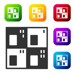 Black Periodic table of the elements icon isolated on white background. Set icons in color square buttons. Vector.