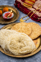 specially prepared vermicelli  and mathri for karva chauth - an indian  festival