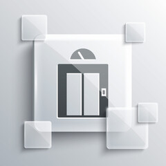 Grey Lift icon isolated on grey background. Elevator symbol. Square glass panels. Vector.