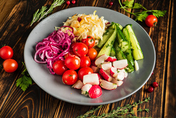 fermented vegetables on the wooden background