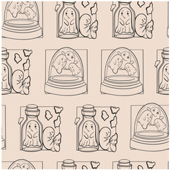 pattern seamless ghosts merry halloween holiday  monochrome kids vector illustration outline stroke celebrate wrapper textile texture print background wallpaper
