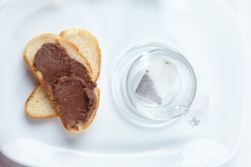 toast with chocolate pasta on white