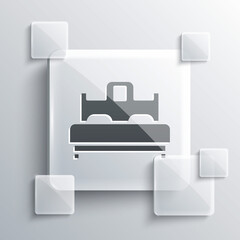 Grey Bedroom icon isolated on grey background. Wedding, love, marriage symbol. Bedroom creative icon from honeymoon collection. Square glass panels. Vector.