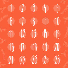Advent calendar. Christmas poster. Lettering with drawn Fir branches.