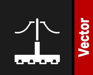White Railway icon isolated on black background. Railroad overhead lines. Contact wire. Vector.