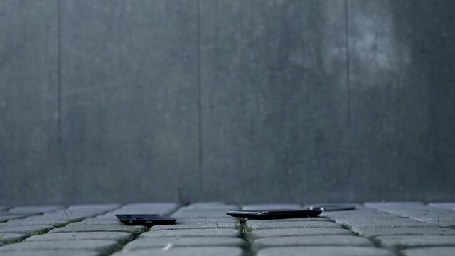 Smartphones cellphone phone drop to the ground. Make the screen broken and damaged. accident insurance technology, repair and maintenance.