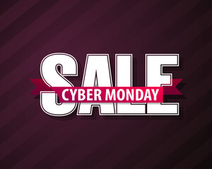 Cyber monday sale calligraphy banner. Written letter cyber monday sale poster. Advertising design illustration. Flat ribbon cyber monday sale lettering banner. Seasonal holidays discounts promo offer