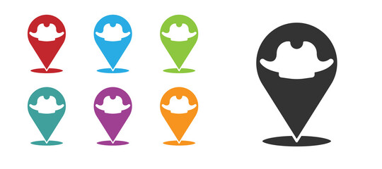 Black Location pirate icon isolated on white background. Set icons colorful. Vector.