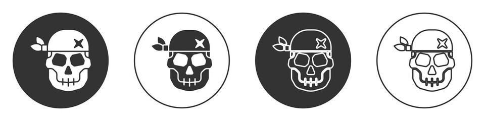 Black Skull icon isolated on white background. Happy Halloween party. Circle button. Vector.