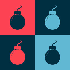 Pop art Bomb ready to explode icon isolated on color background. Vector.