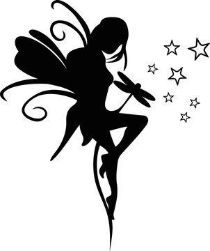 magic wand. Fairy girl fairy.drawing in the children's room. the shadow Princess with stars. cartoon character with wings