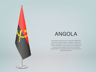 Angola hanging flag on stand. Template forconference banner - obrazy, fototapety, plakaty