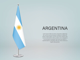 Argentina hanging flag on stand. Template forconference banner