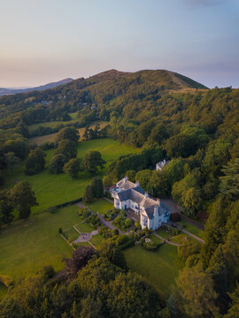 MALVERN, ENGLAND - 13TH JULY 2019 - Aerial View of British Countryside Estate in Malvern, England