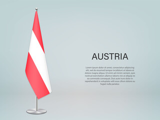 Austria hanging flag on stand. Template forconference banner