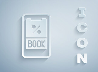 Paper cut Cruise ticket for traveling by ship icon isolated on grey background. Travel by Cruise liner. Cruises to Paradise. Paper art style. Vector.