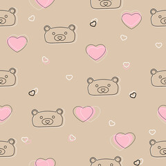 Valentine's day seamless pattern with bear background.  Wrapping paper, pattern fills, hearts, web page background, Valentines greeting cards 