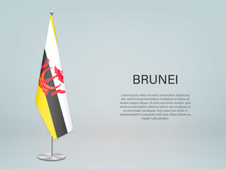 Brunei hanging flag on stand. Template forconference banner