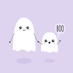 Ghosts holding hands. Little ghost say 